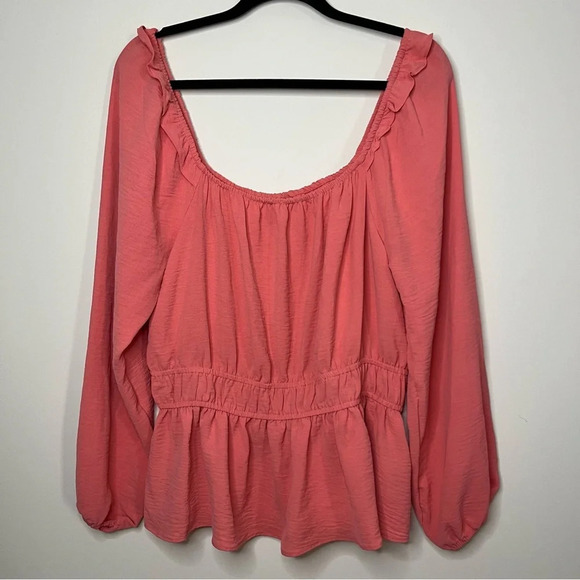 NINE WEST Peachy Squareneck Peplum Ruffle Peasant Blouse Top - Picture 2 of 7